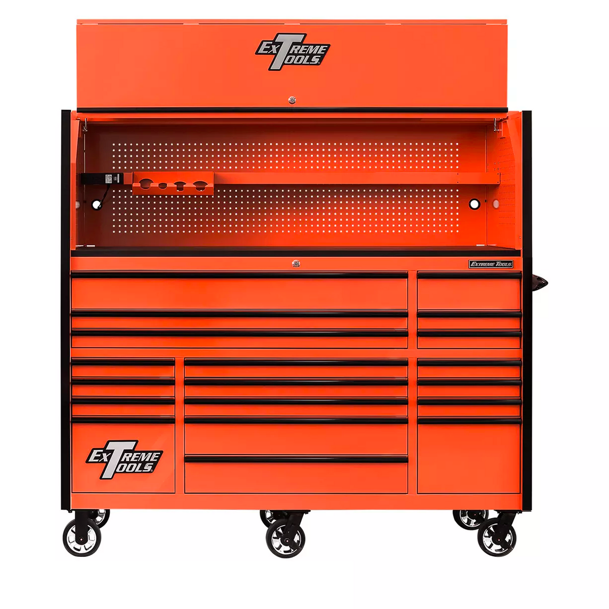 Extreme Tools RX Series 72"W x 30"D Professional Hutch & 19 Drawer Roller Cabinet w/ 250lbs Slides Combo