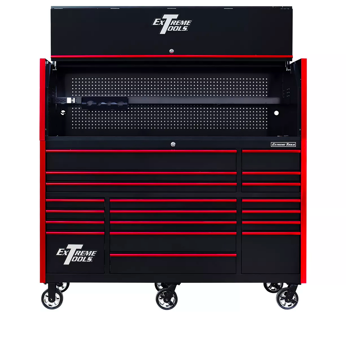 Extreme Tools RX Series 72"W x 30"D Professional Hutch & 19 Drawer Roller Cabinet w/ 250lbs Slides Combo
