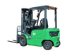 A green and grey EKKO EK20G-LI 4-Wheel Lithium Electric Forklift with a 4500 lbs lifting capacity, highlighting its mast and solid pneumatic tires.