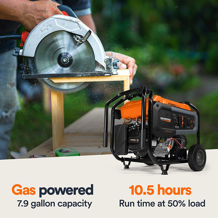 Generac Portable Generator, 8000W | Electric Start with COsense | 49ST/CSA