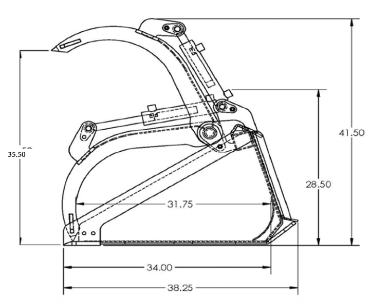 Top Dog Attachments Heavy Duty Low Profile Bucket with Grapple