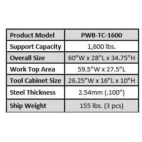 iDEAL PWB-TC-1600 Premium Work Bench & Tool Cabinet - 1,600 lbs. Cap.(XH-WB-I) PWB-TC-1600