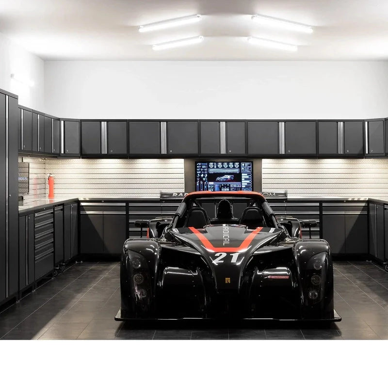 NewAge Pro 3.0 Series 9-Piece Cabinet Set With Wall, Base, Tool Drawer Cabinet, Lockers, Utility Cart and 84 in. Worktop