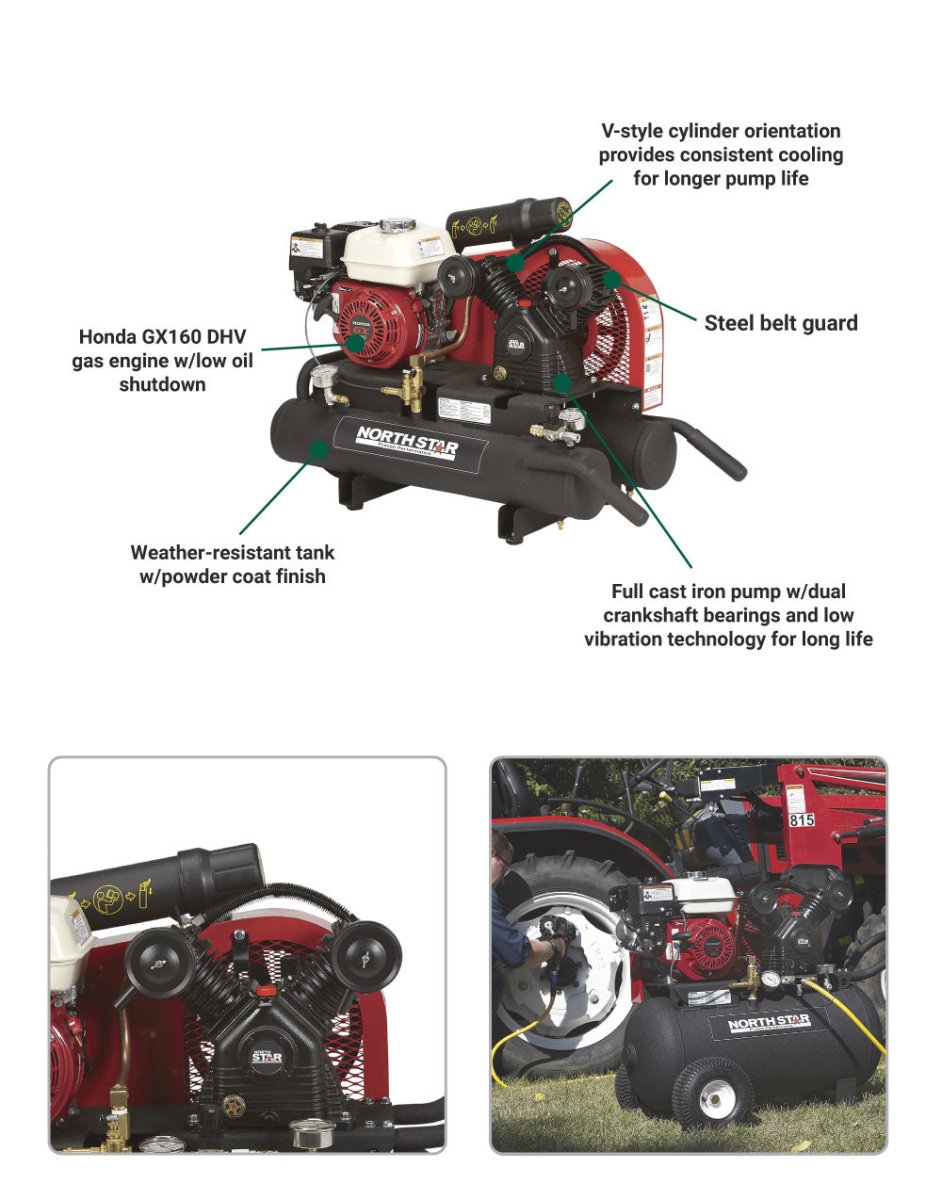 NorthStar Portable Gas Powered Air Compressor 8-Gal 13.7 CFM @ 90PSI GX160