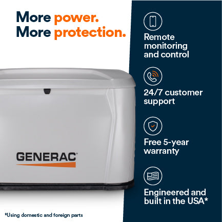 Generac 18kW Air-Cooled Standby Generator + Cellular, Wi-Fi & Bluetooth Connectivity 7259