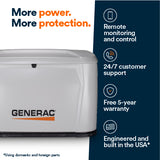 Generac 18kW Air-Cooled Standby Generator + Cellular, Wi-Fi & Bluetooth Connectivity 7259