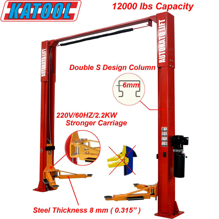 Katool Two Post Clear-floor Vehicle Lift 12,000lbs M120