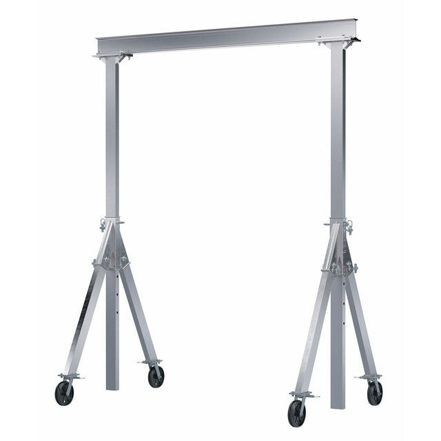 Vestil Aluminum Adjustable Height Gantry Crane with V-Groove Cast Iron Casters 15 Ft. x 10 Ft. 4000 Lb. Capacity Silver- AHA-4-15-10-VG