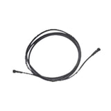 An overhead view of two red LED lights for clear-floor two-post lifts, with black wiring and a black connector. The lights are shown on a gray textured surface, highlighting their shape and design.