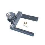 A dark gray AMGO 20807 Adjustable Wheel Adapter with two support arms and a central pivot, shown with its hardware on a transparent background. This adapter is designed to convert two-post lifts to wheel support.