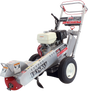 The Dosko 337S-13HC swivel stump grinder with a Honda GX engine on a transparent, gray and white checkered background.