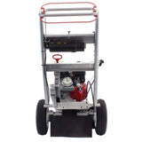 A close-up of the red Honda GX engine and "CYCLONE CLEANER" on the Dosko 337S-13HC swivel stump grinder.