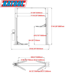 Katool Two Post Clear-floor Vehicle Lift 11,000lbs M110