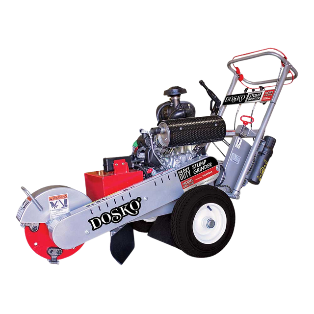 The Dosko 620-20HE Stump Grinder is displayed against a transparent backgorund, highlighting its Honda GX630 engine and overall structure.
