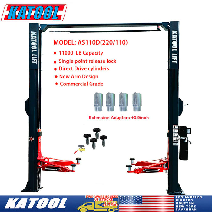 Katool Two Post Asymmetrical Vehicle Lift 11,000lbs Single Point Lock Release AS110D