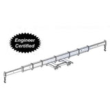 A line drawing of a long, adjustable Haugen spreader bar with a black 'Engineer Certified' seal overlaying the top left corner.