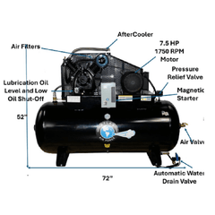 Atlas Automotive Equipment 7.5Hp 120 Gallon Horizontal Air Compressor W/ Plus Package ATEMPAF9P-120H