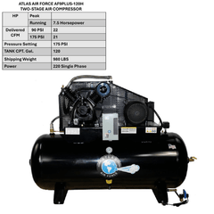 Atlas Automotive Equipment 7.5Hp 120 Gallon Horizontal Air Compressor W/ Plus Package ATEMPAF9P-120H