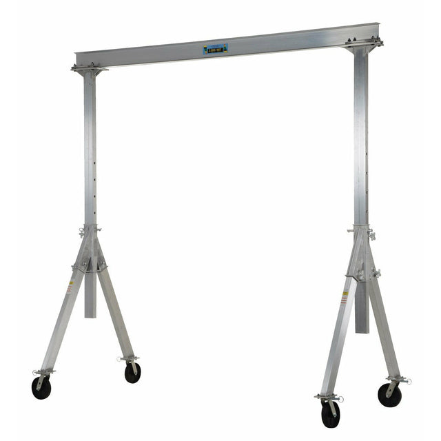 Vestil Aluminum Adjustable Height Gantry Crane with Total Locking Glass Filled Nylon Casters 8 Ft. x 12 Ft. 4000 Lb. Capacity Silver- AHA-4-8-12-TLC