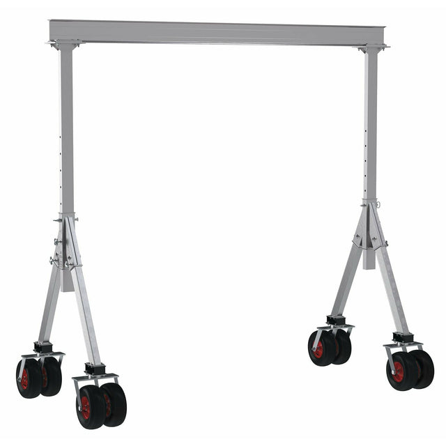 Vestil Aluminum Adjustable Height Gantry Crane with Pneumatic Rubber Casters 10 Ft. x 8 Ft. 4000 Lb. Capacity Silver- AHA-4-10-8-PNU