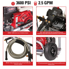 Simpson 3600 PSI 2.5 GPM Cold Water Gas Pressure Washer with HONDA GX200 Engine ALH3425-S