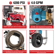 Simpson 4200 PSI 4.0 GPM Gas Cold Water Pressure Washer with HONDA GX390 Engine ALH4240