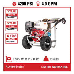 Simpson 4200 PSI 4.0 GPM Gas Cold Water Pressure Washer with HONDA GX390 Engine ALH4240