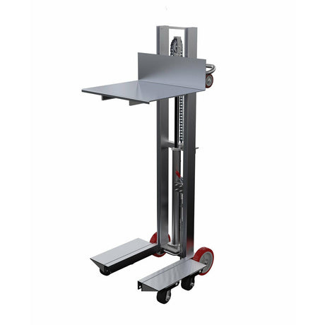 Vestil Aluminum Lite Load Lift With Foot Pump, Swivel Casters and Manual Floor Lock 24 In. x 20 In. Platform 400 Lb. Capacity Silver-ALLH-2420-4SFL
