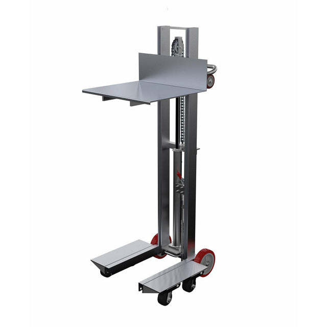 Vestil Aluminum Lite Load Lift With Foot Pump, Swivel Casters and Manual Floor Lock 24 In. x 20 In. Platform 400 Lb. Capacity Silver-ALLH-2420-4SFL
