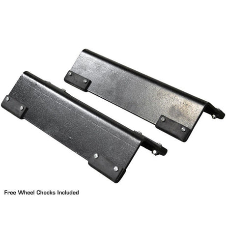 A pair of free wheel chocks for the Atlas APEX9 lift, with a simple black finish.