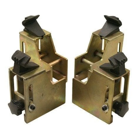 A pair of golden motorcycle clamp adapters for the Atlas® TC289 tire changer, shown with their black protective plastic covers.