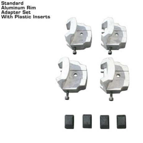 A set of four aluminum rim adapters with plastic inserts for the Atlas TTC606 tire changer.