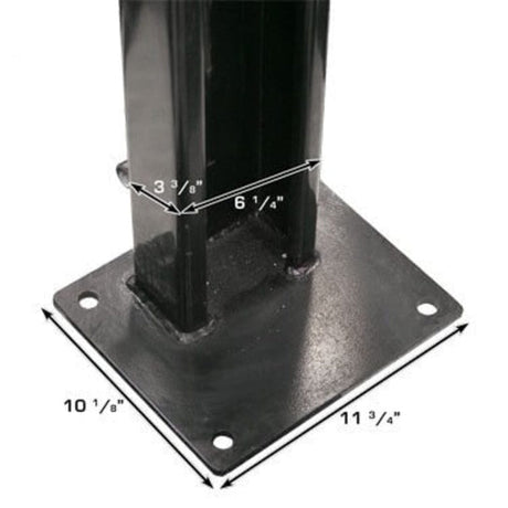A close-up diagram of the base plate and column on the Atlas Garage PRO8000, showing a 10 1/4" base plate width and a 6 1/4" column width.