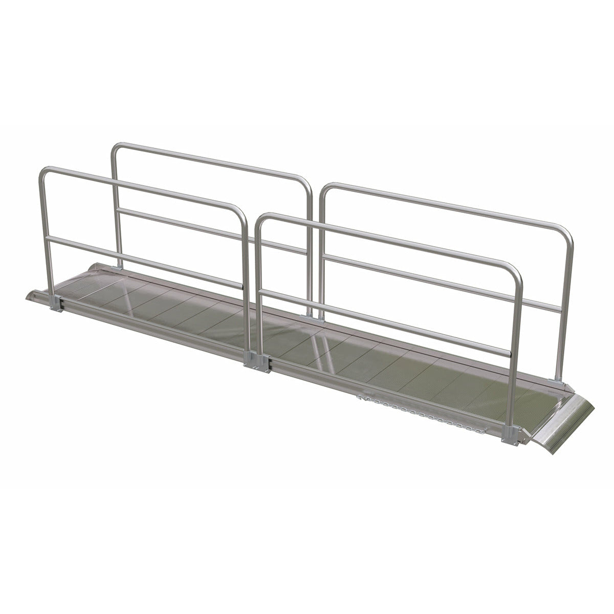 Vestil Aluminum Wheel Walk Ramp Overlapping Style with Handrails 168 In. x 28 In. 1600 Lb. Capacity Silver - AWR-28-14A-HR
