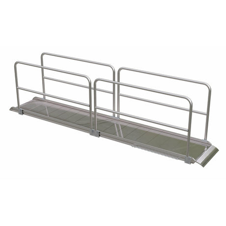 Vestil Aluminum Wheel Walk Ramp Overlapping Style with Handrails 168 In. x 28 In. 1600 Lb. Capacity Silver - AWR-28-14A-HR