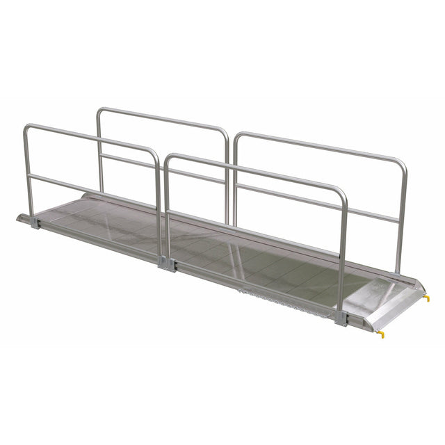 Vestil Aluminum Wheel Walk Ramp Steel Hook Style with Handrails 170-13/16 In. x 38 In. 1600 Lb. Capacity Silver - AWR-38-14B-HR
