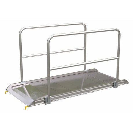 Vestil Aluminum Wheel Walk Ramp Steel Hook Style with Handrails 87-5/16 In. x 38 In. 3000 Lb. Capacity Silver - AWR-38-7B-HR