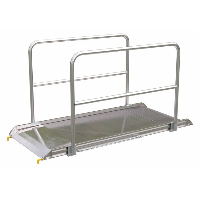 Vestil Aluminum Wheel Walk Ramp Steel Hook Style with Handrails 87-5/16 In. x 38 In. 3000 Lb. Capacity Silver - AWR-38-7B-HR