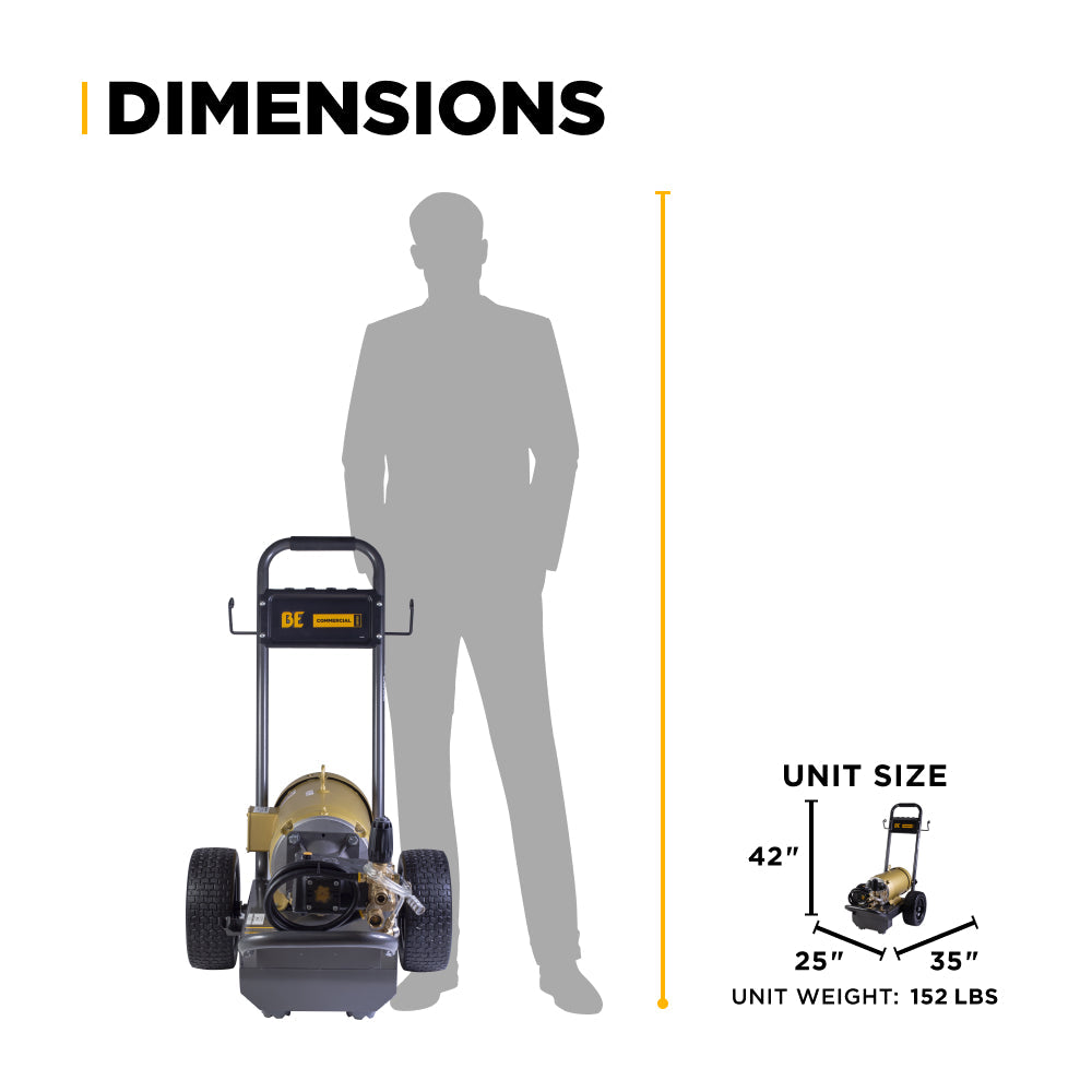 BE Power 2,700 PSI 3.5 GPM 7.5 HP Electric Pressure Washer with Baldor Motor and AR Triplex Pump - B2775E3AHE
