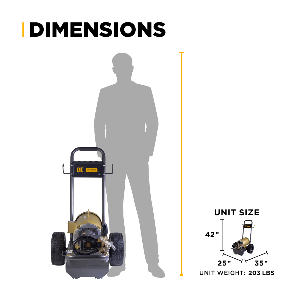 BE Power 3,000 PSI 4.5 GPM 10 HP Electric Pressure Washer with Baldor Motor and AR Triplex Pump - B3010E34AHE
