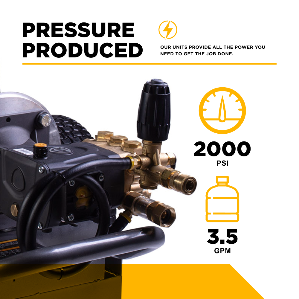 BE Power 2,000 PSI 3.5 GPM 5.0 HP Electric Pressure Washer with Baldor Motor and AR Triplex Pump - B205E34A