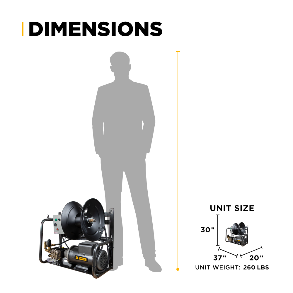 BE Power 2,000 PSI 4.0 GPM 5.0 HP Electric Pressure Washer with Baldor Motor and General Triplex Pump - X-2050FW3GENHT2