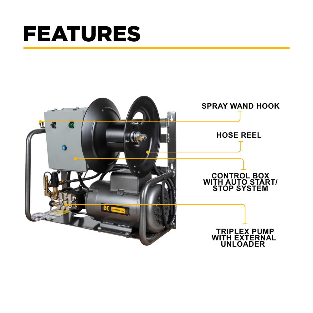 BE Power 3,000 PSI 4.0 GPM 7.5 HP Electric Pressure Washer with Baldor Motor and General Triplex Pump - X-2775FW1GENHT