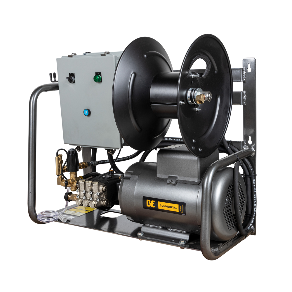 BE Power 2,000 PSI 4.0 GPM 5.0 HP Wall Mount Electric Pressure Washer with a Baldor Motor and General Triplex Pump - X-2050FW1GENHT