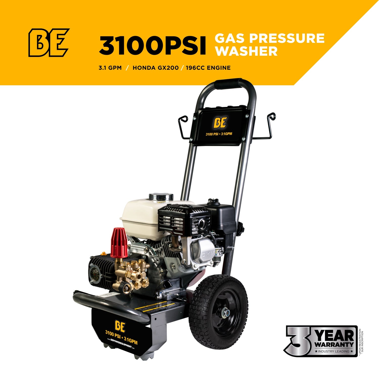 BE Power 3,100 PSI 3.1 GPM Cold Water Gas Pressure Washer - B3165HC