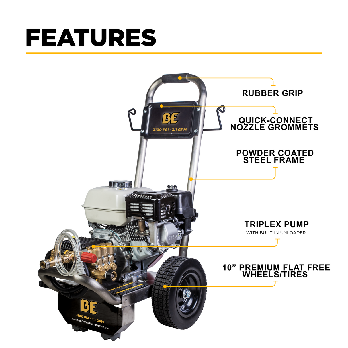 BE Power 3,100 PSI 3.1 GPM Cold Water Gas Pressure Washer - B3165HSGS