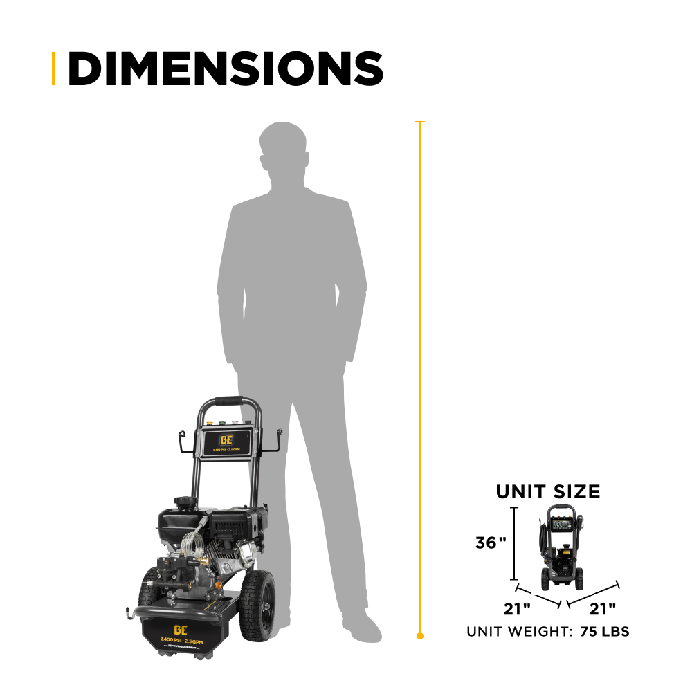 BE Power 3,400 PSI 2.5 GPM Cold Water Gas Pressure Washer - B3475PX
