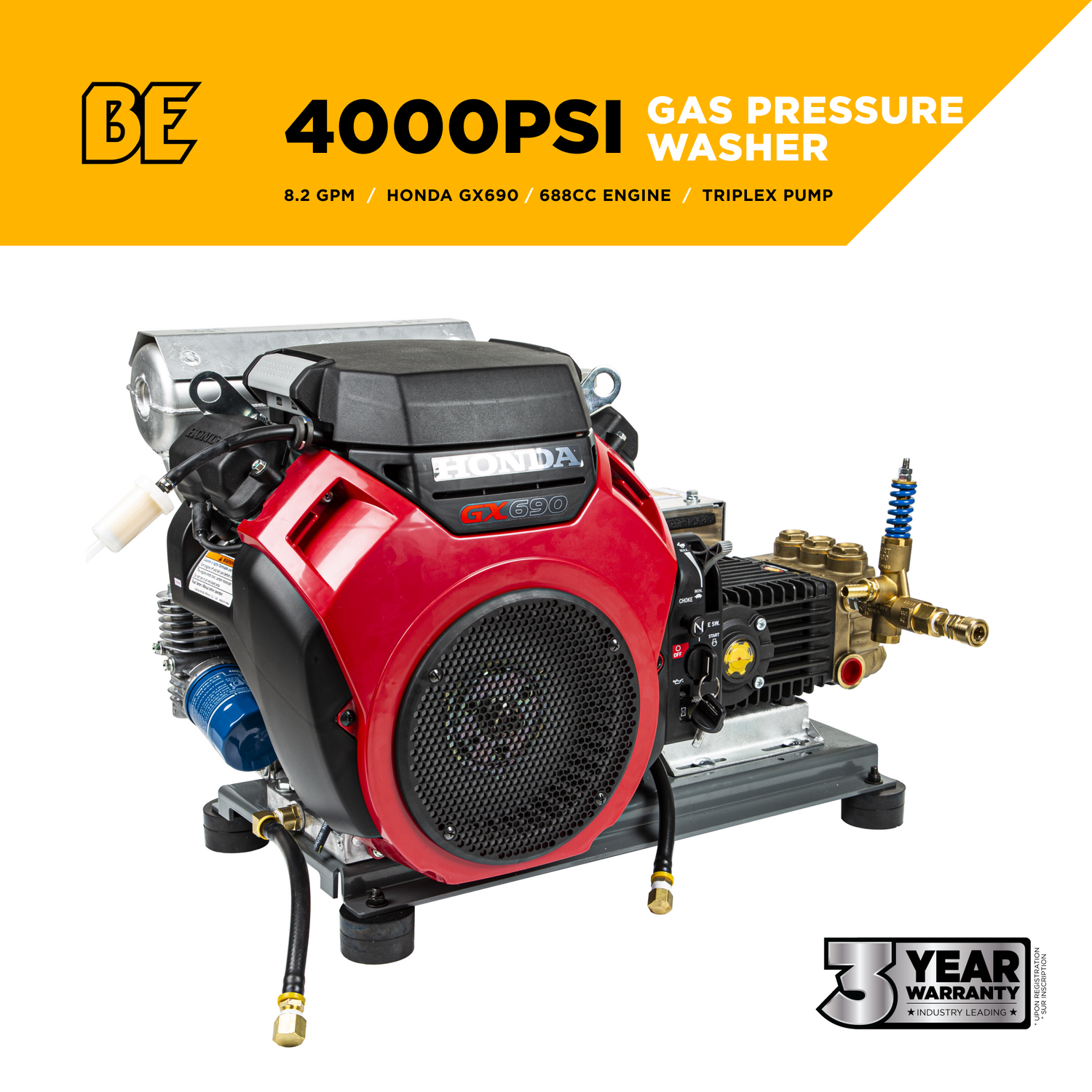 BE Power 4,000 PSI 8.2 GPM Cold Water Gas Pressure Washer - B4024HETBGS