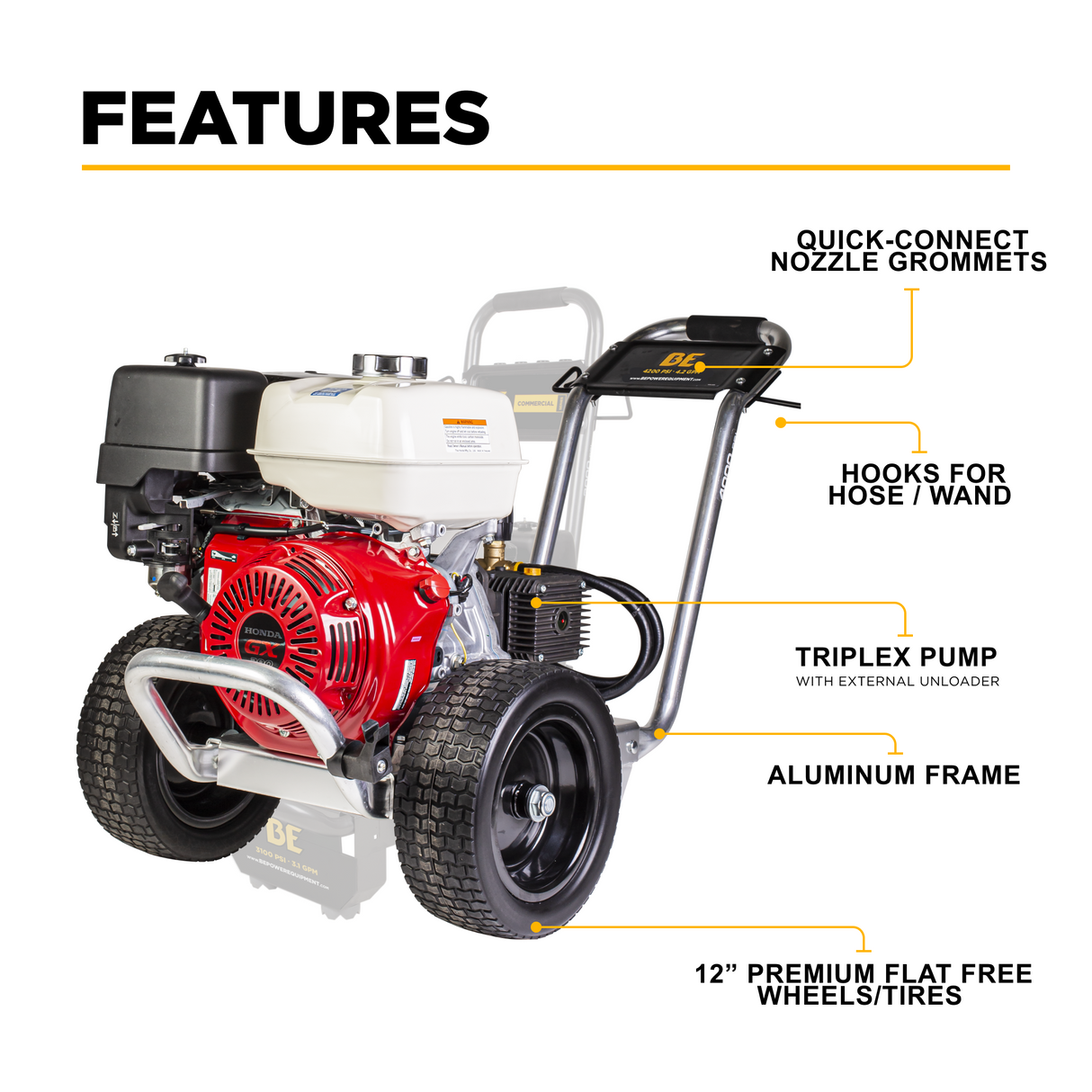 BE Power 4,200 PSI 4.2 GPM Cold Water Gas Pressure Washer - B4213HACS