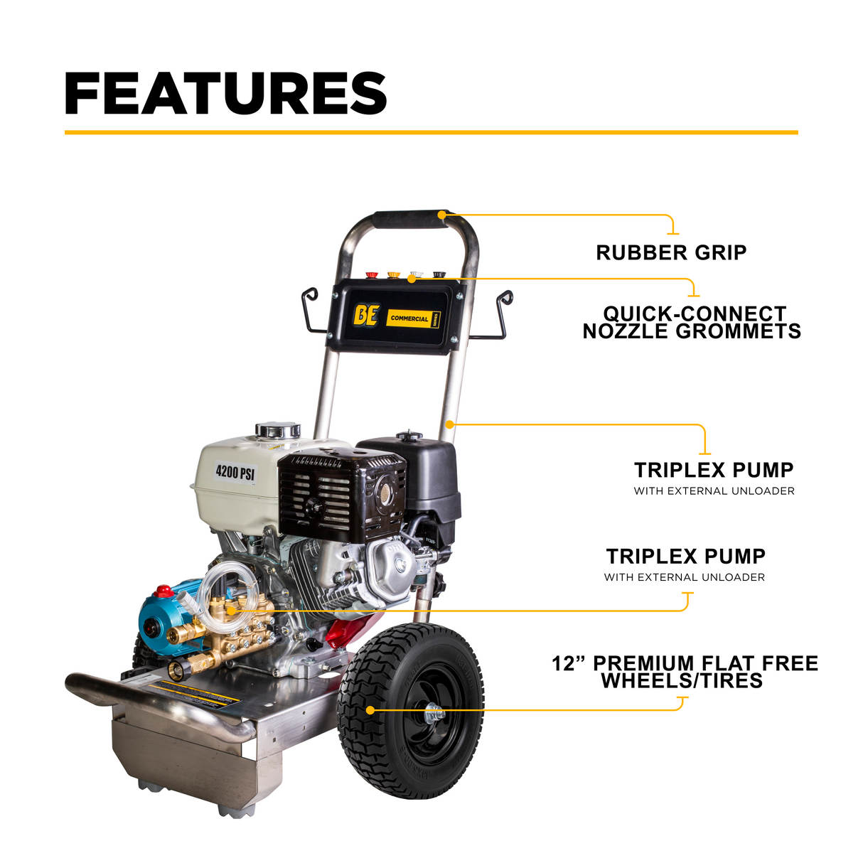 BE Power 4,200 PSI 4.2 GPM Cold Water Gas Pressure Washer - B4213HSJ